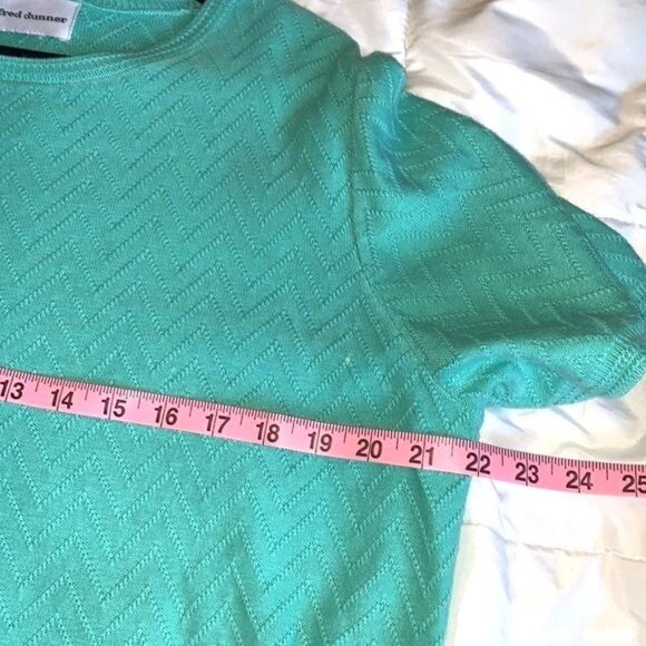 Alfred Dunner Chevron Knit Short-Sleeve Turquoise Sweater Top L Acrylic Blend Wo - Picture 7 of 8